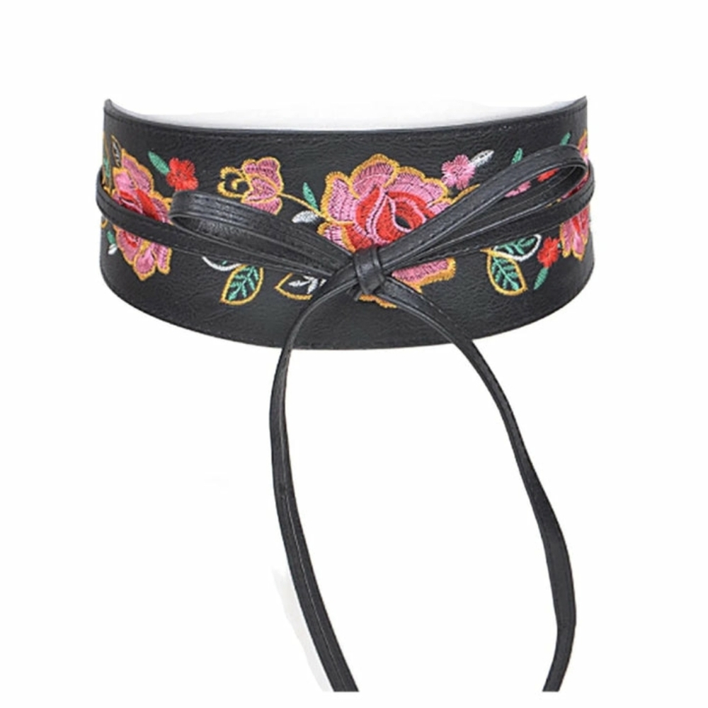 Embroidered Floral Wrap Belt